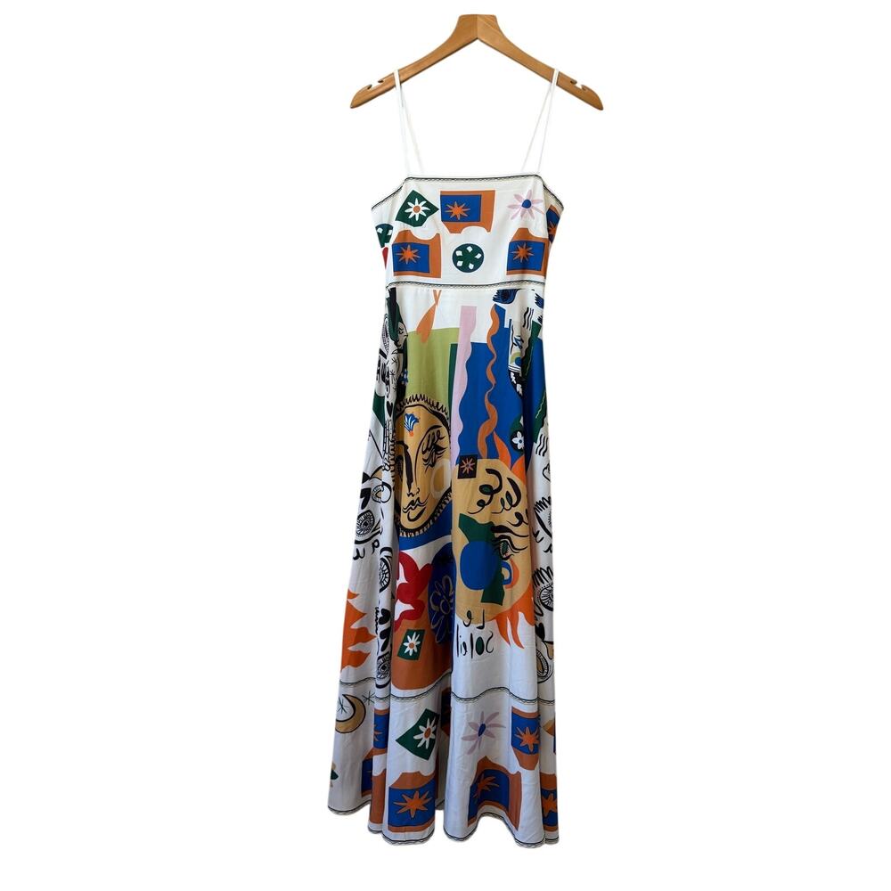 Pink Ripple Boho Multicolor Print Empire Waist Spaghetti Strap Midi Dress Medium - Picture 3 of 14